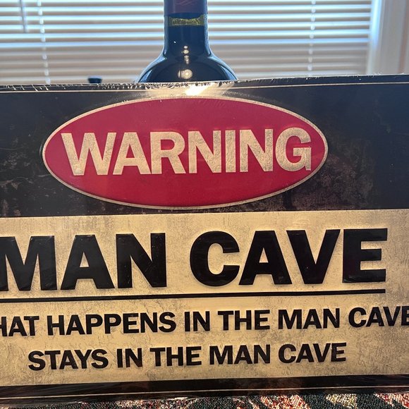 Man Cave 💪 Metal  "Warning"  Sign 🪧 (new and sealed) 12" Wide x 8' Tall - Picture 2 of 3